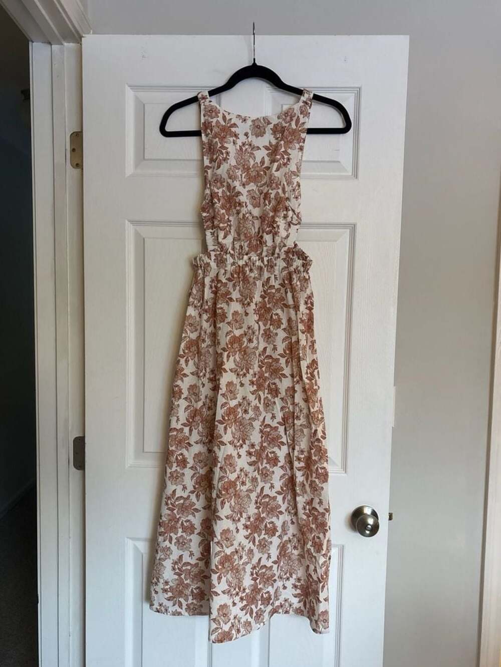 Petal + Pup Aubrey Tan Floral Cut Out Midi Dress